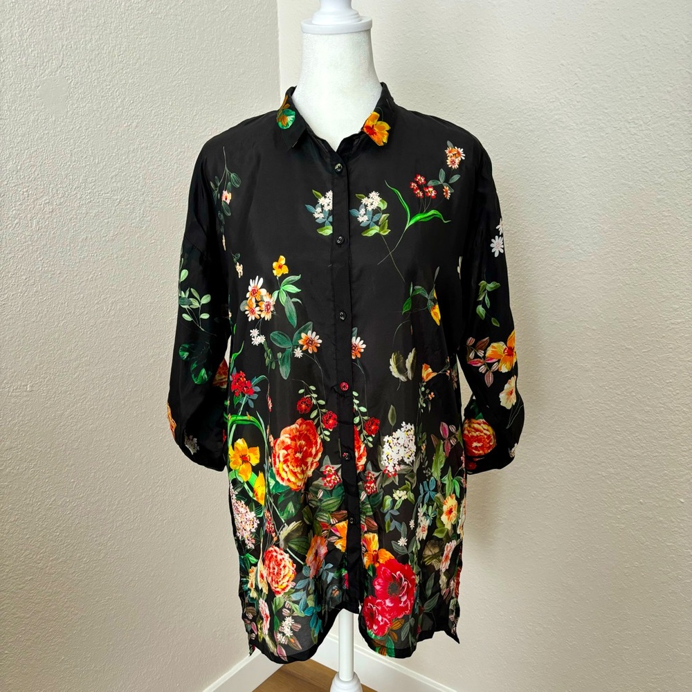 Johnny Was Houstein Jarah Silk Long Sleeve Button Up Blouse Size XXS